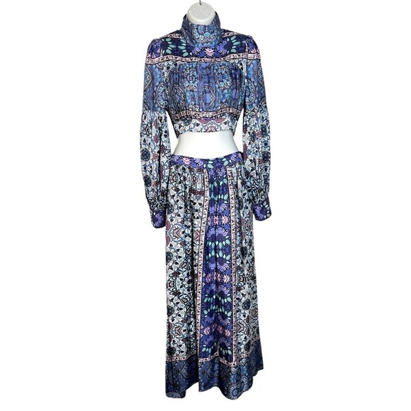 Lace the Label Purple Garden Top & Maxi Skirt set satin Luxury Resort Paisley XS - Picture 6 of 16